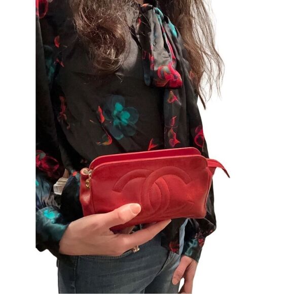 Chanel red leather big pouch - Picture 6 of 16